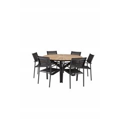 Mexico Table ø 140 - Black/Teak, Santorini Arm Chair (Stackable) - Black alu / Black Textilene_6