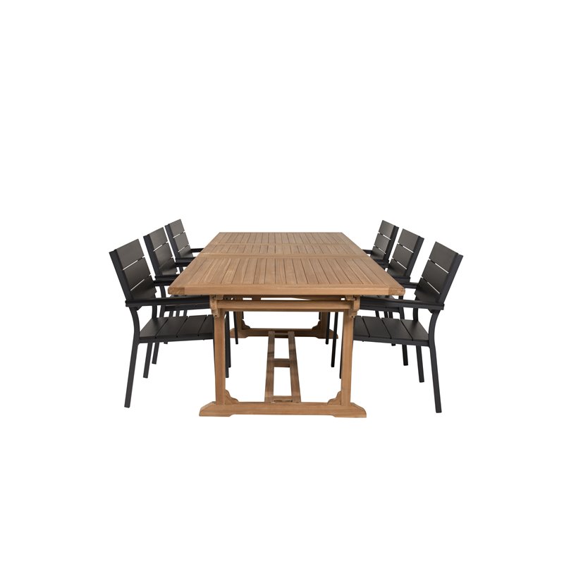 Kenya Spisebord 195/295 * 110 * H75 - Teak, Levels Chair (stabelbar) - Sort Alu / Sort Aintwood_6