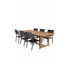 Kenya Dining Table 195/295*110*H75 - Teak, Levels Chair - Black Alu / Black Aintwood