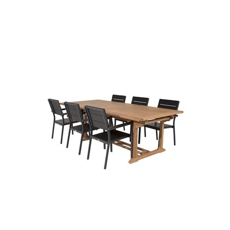 Kenya Dining Table 195/295*110*H75 - Teak, Levels Chair - Black Alu / Black Aintwood