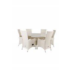 Volta Table ø 150 - White/Glass, Padova Chair (Recliner) - White/Grey_6