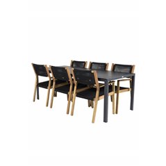 Break Table 205*90 - Black/Black, Little John Dining Chair - Black Rope / Acacia _6