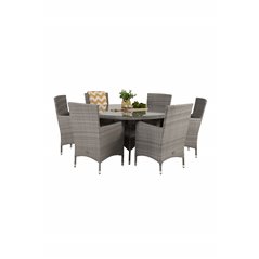 Volta Table ø 150 - Grey/Glass, Malin Armchair - Grey/Grey_6