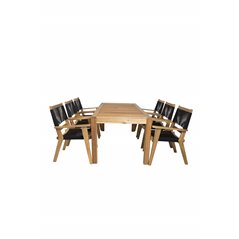 Peter Dining Table - 200*90*H76 - Acacia, Peter Stackable Dining Chair - Black Rope / Acacia KD_6