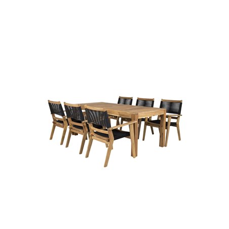 Peter Spisebord - 200 * 90 * H76 - Acacia, Peter Stabelbar spisestuestol - Sort reb / Acacia KD_6