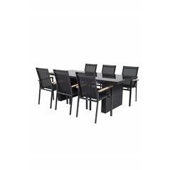 Padova-taulukko 200*100 - Black/Glass, Texas Chair - Black/Teak_6