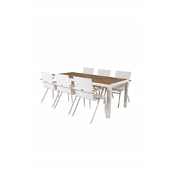 Bois Dining table 205*90cm - White Alu / Acacia , Mexico Chair - White/Teak_6