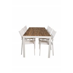 Bois Dining table 205*90cm - White Alu / Acacia , Santorini Arm Chair (Stackable) - White Alu / White Textilene_6