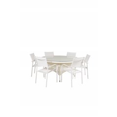 Volta Table ø 150 - White/Glass, Santorini Arm Chair (Stackable) - White Alu / White Textilene_6