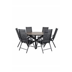 Llama Round Dining Table 120 - Black Alu / Brown HPL, Break 5:pos Chair - Black/Black_6