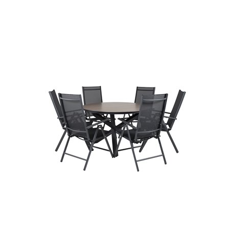 Llama Round Dining Table 120 - Black Alu / Brown HPL, Break 5:pos Chair - Black/Black_6