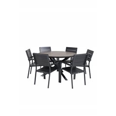 Llama Round Dining Table 120 - Black Alu / Brown HPL, Levels Chair (stackable) - Black Alu / Black Aintwood_6