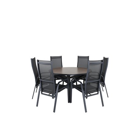 Llama Round Dining Table 120 - Black Alu / Brown HPL, Copacabana Recliner Chair - Black/Black_6