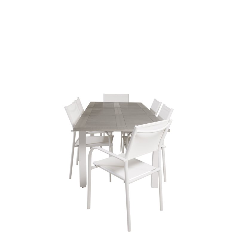 Albany Tabell - 152/210 - Vit / Gråsantorini Armstol (stapelbar) - Vit Aluminium / Vit Textilene_6