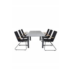 Albany Table - 160/240 - Black/Grey, Bois Armchair - Black Alu / Black Rope