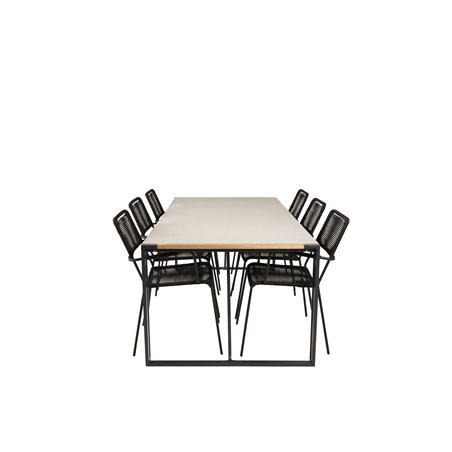 Texas Dining Table 200*100 - Black Alu / Teak / Grey Spray stone, Lindos Armchair - Black Alu / Black Rope_6