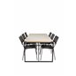 Texas Dining Table 200*100 - Black Alu / Teak / Grey Spray -kivi, Lindos Armchair - Black Alu / Black Rope