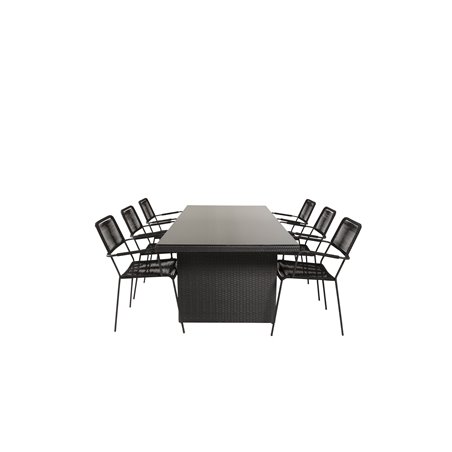 Padova Table 200*100 - Black/Glass, Lindos Armchair - Black Alu / Black Rope_6