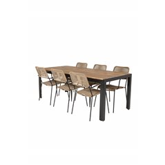 Bois Dining Table 205*90cm - Black Legs / Acacia, Lindos - Armchair - Black Alu / Latte Rope_6