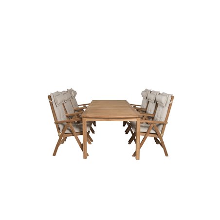 Kenya Dining Table 220*100*H76 - Teak, Kenya 5-position Folding Chair - Teak_6