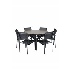 Llama Round Dining Table 120 - Black Alu / Brown HPL, Santorini Arm Chair (Stackable) - Black alu / Black Textilene_6