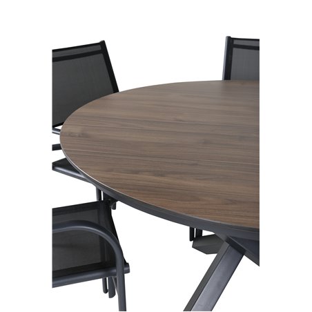 Llama Runda Matbord 120 - Svart Aluminium / Brown HPL, Santorini Armstol (Staplable) - Svart Aluminium / Svart Textilene_6