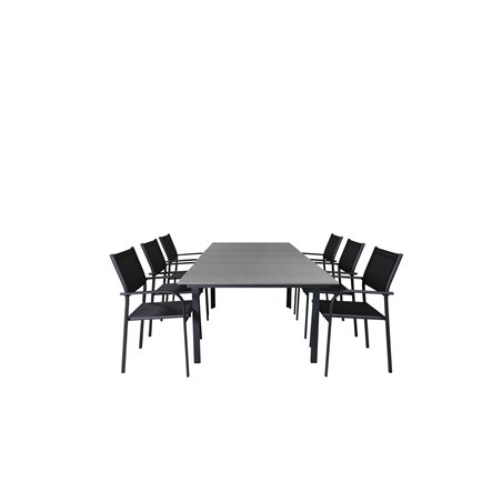 Levels Table 160/240 - Black/Grey, Santorini Arm Chair (Stackable) - Black alu / Black Textilene_6