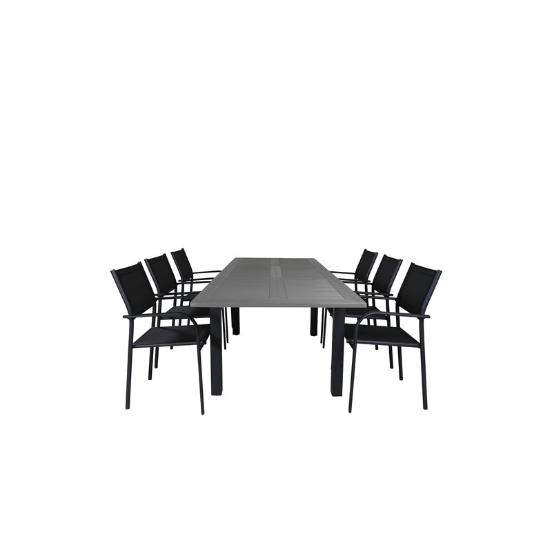 Albany Pöytä - 152/210 Black/Grey+SanTorini Arm Chair Black Alu/Black Textilene (käytetty)