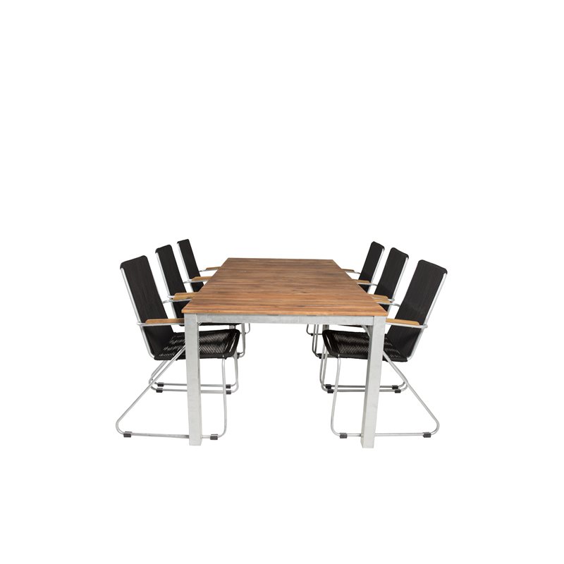 Zenia Dining Table 200*100 - Acacia / Zink, Bois Armchair - Zink / Black Rope / Acacia