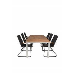 Zenia Dining Table 200*100 - Acacia / Zink, Bois Armchair - Black Alu / Black Rope / Acacia