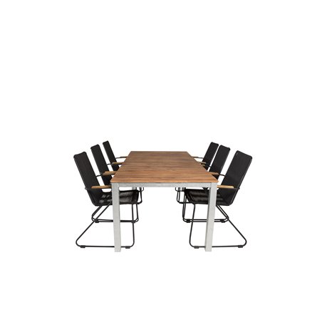 Zenia Dining Table 200*100 - Acacia / Zink, Bois Armchair - Black Alu / Black Rope / Acacia