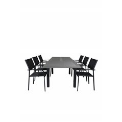 Albany Table - 160/240 Black/Grey SanTorini Arm Chair Black Alu/Black Textilene (käytetty)