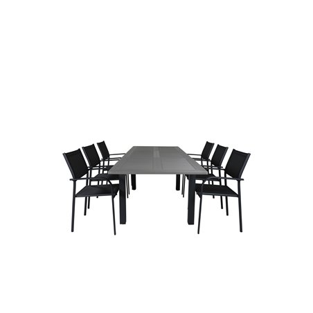 Albany Table - 160/240 - Black/Grey, Santorini Arm Chair (Stackable) - Black alu / Black Textilene_6