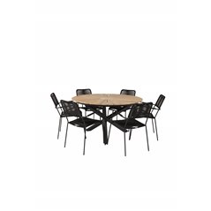 Mexico Table ø 140 - Black/Teak, Lindos Armchair - Black Alu / Black Rope_6