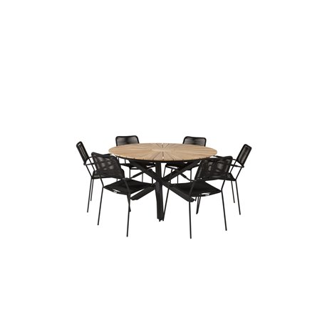 Mexico Table ø 140 - Black/Teak, Lindos Armchair - Black Alu / Black Rope_6