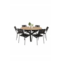 Mexico Table ø 140 - Black/Teak, Lindos Armchair - Black Alu / Black Rope_6