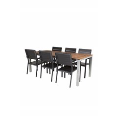 Zenia Spisebord 200 * 100 - Acacia / Zink, Levels Chair (stabelbar) - Sort Alu / Sort Aintwood_6