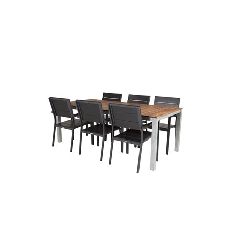 Zenia Dining Table 200*100 - Acacia/Zink, Levels Chair (pinottavissa) - Black Alu / Black Aintwood