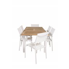 Panama - Table - 152/210*90 - Vit Alu/Teak, Santorini Arm Chair (Stackable) - White Alu / White Textilene_6