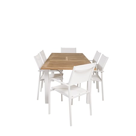 Panama - Table - 152/210*90 - Vit Alu/Teak, Santorini Arm Chair (Stackable) - White Alu / White Textilene_6