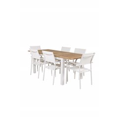 Panama - Table - 152/210*90 - Vit Alu/Teak, Santorini Arm Chair (Stackable) - White Alu / White Textilene_6