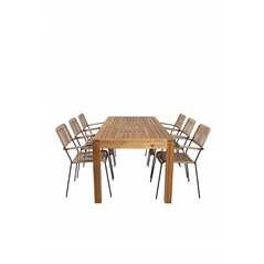 Little John Dining Table - 200*90*H76 - Acacia, Lindos - Armchair - Black Alu / Latte Rope