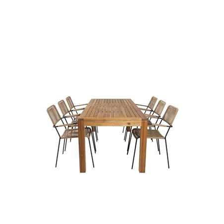 Little John Dining Table - 200*90*H76 - Acacia, Lindos - Armchair - Black Alu / Latte Rope_6