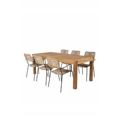 Little John Dining Table - 200*90*H76 - Acacia, Lindos - Armchair - Black Alu / Latte Rope