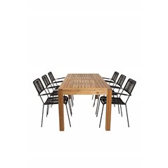 Little John Dining Table – 200*90*H76 – Acacia, Lindos Armchair – Black Alu/Black Rope