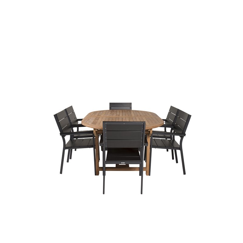 Kenya Oval Dining Table 180/240*120*H75-Teak, Tasotuoli (pinottava) - Black Alu/Black Aintwood_6