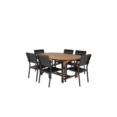 Kenya Oval Dining Table 180/240*120*H75 -Teak, Levels Chair (stackable) - Black Alu / Black Aintwood_6