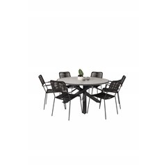 Parma - Table ø 140 - Black Alu /Grey Aintwood, Lindos Armchair - Black Alu / Black Rope_6