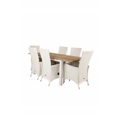 Panama - Table - 152/210*90 - Vit Alu/Teak, Padova Chair (Recliner) - White/Grey_6