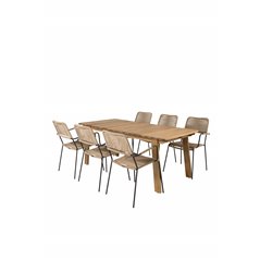 Marion Dining Table - 180*90*H74 - Acacia, Lindos - Armchair - Black Alu / Latte Rope_6